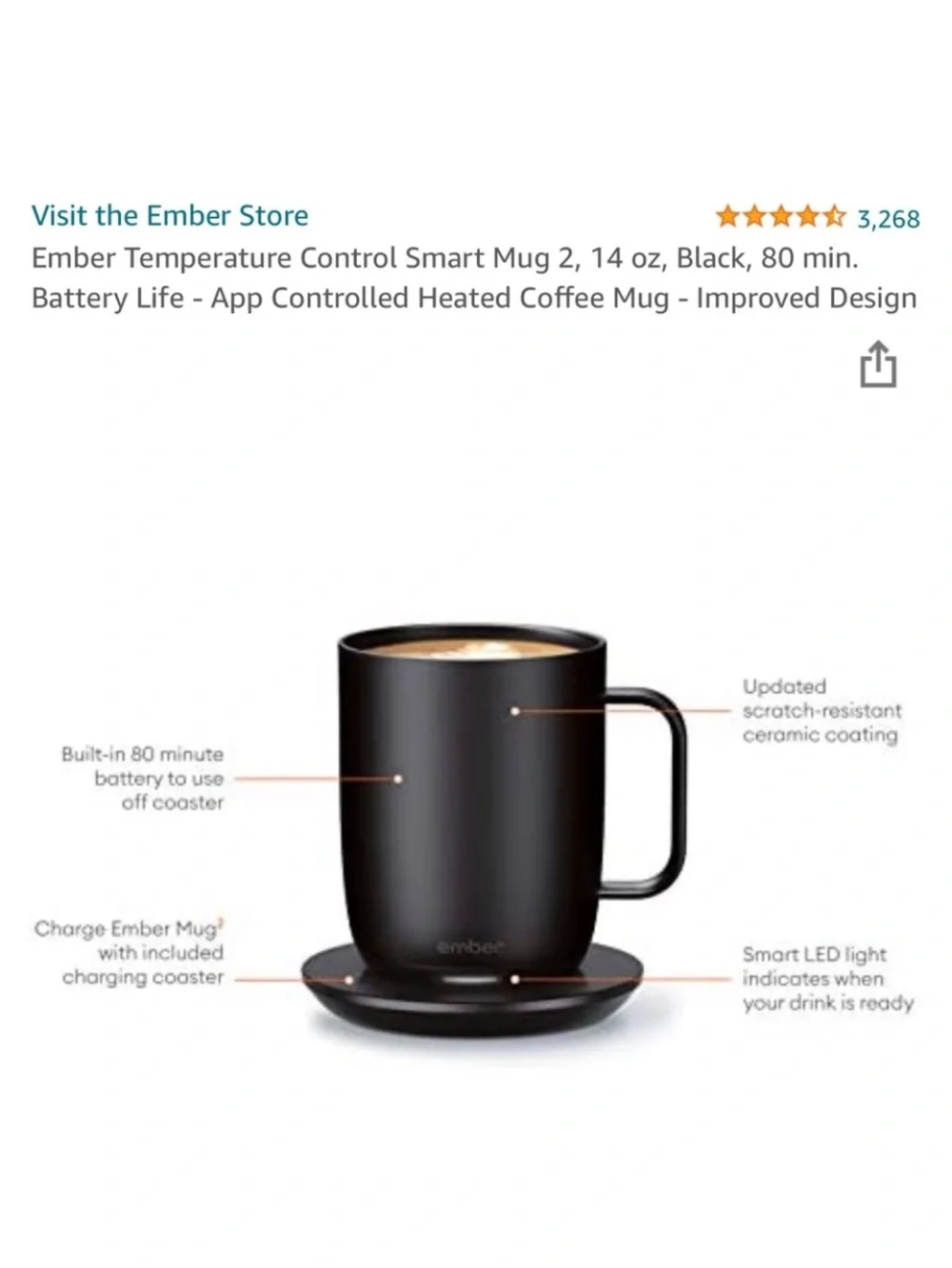 Ember Mug2 14oz Temperature Control Smart Coffee Tea Heated Mug 2 NEW SEALED